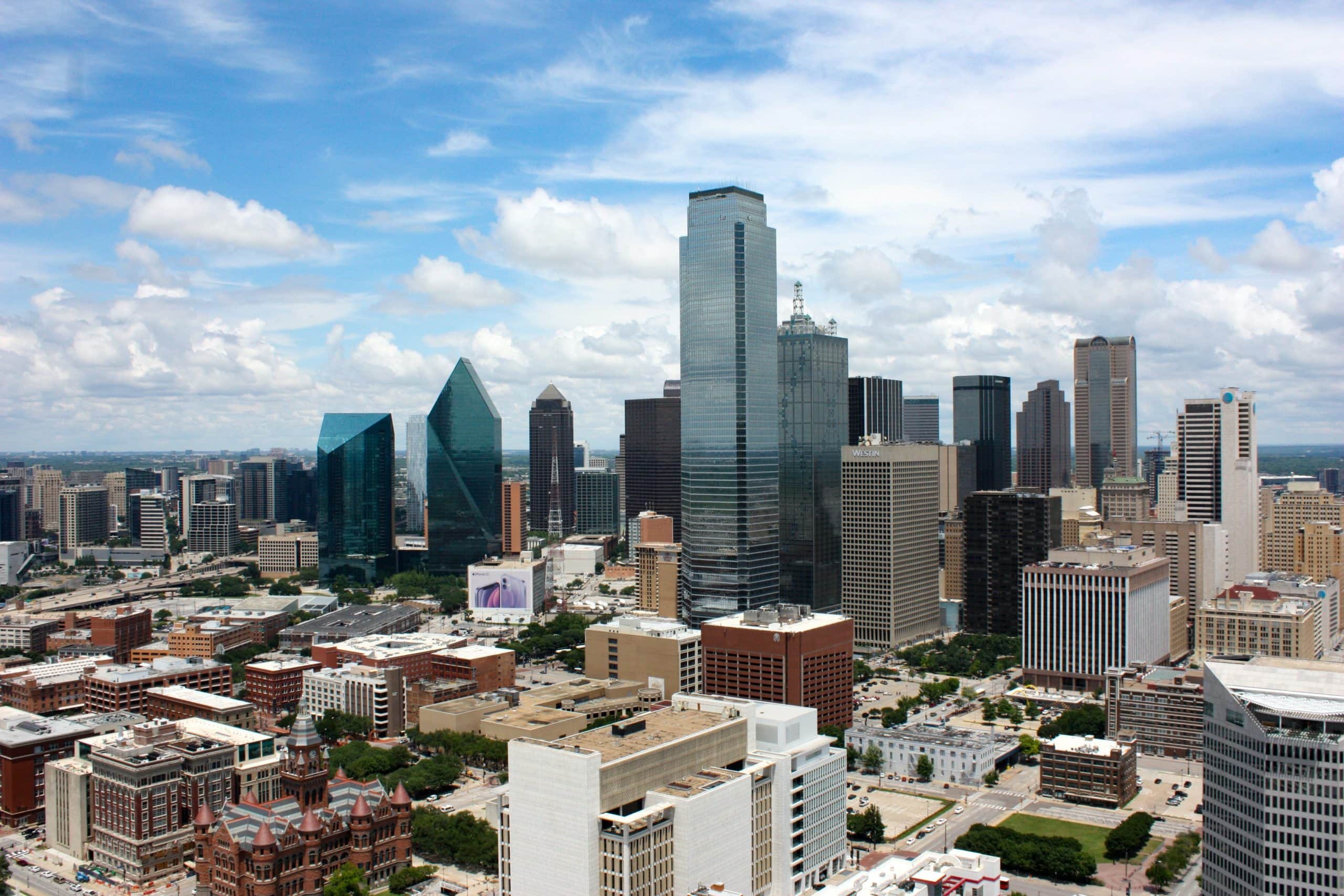 Dallas skyline full of enterprises with security cameras